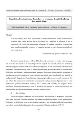 Translation Constraints and Procedures to Overcome Them in Rendering Journalistic Texts