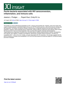 Penile Bacteria Associated with HIV Seroconversion, Inflammation, and Immune Cells