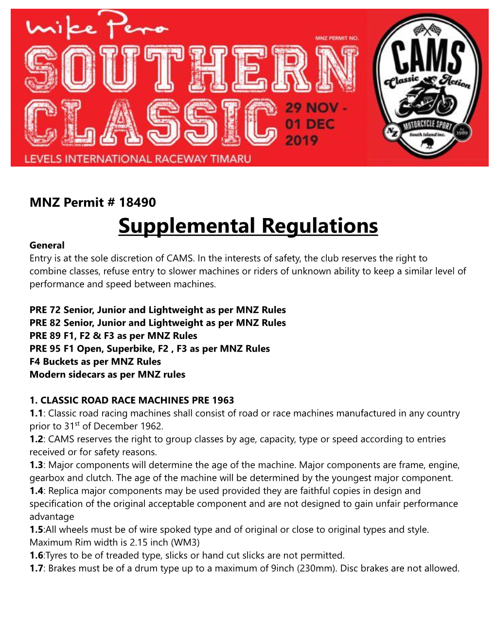 Supplemental Regulations General Entry Is at the Sole Discretion of CAMS
