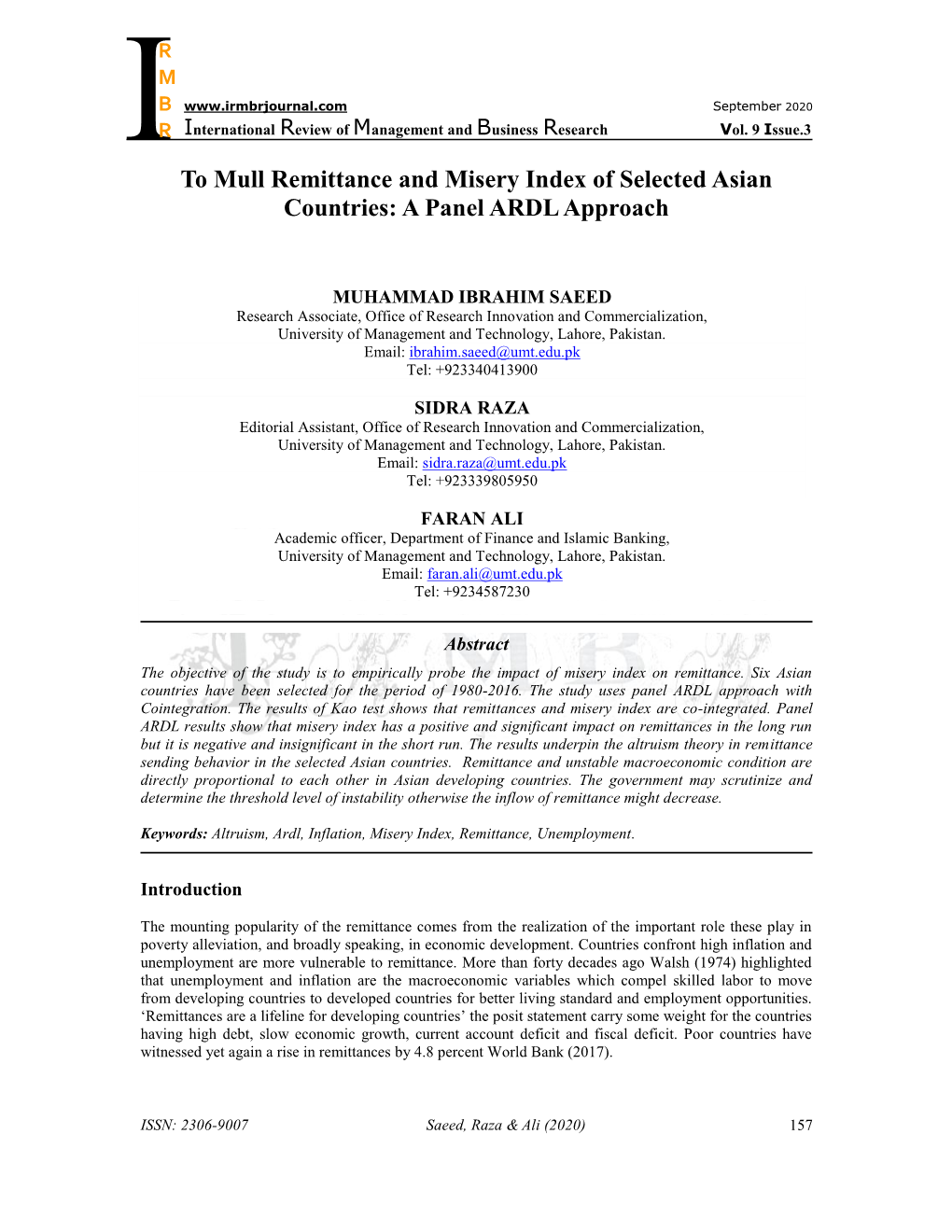 To Mull Remittance and Misery Index of Selected Asian Countries: a Panel ARDL Approach