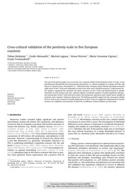 Cross-Cultural Validation of the Positivity-Scale in Five European