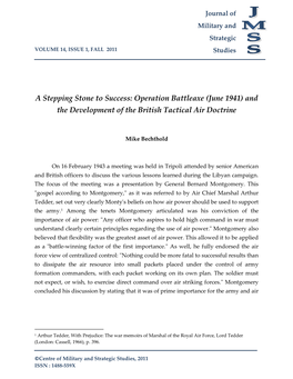 A Stepping Stone to Success: Operation Battleaxe (June 1941) and the Development of the British Tactical Air Doctrine