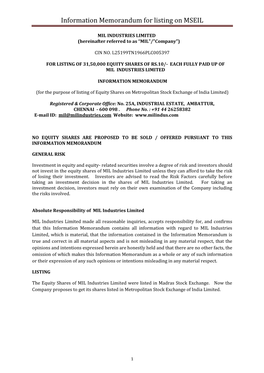 Information Memorandum for Listing on MSEIL