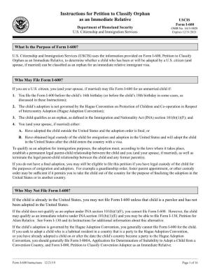 Form I-600, Petition to Classify Orphan As an Immediate Relative, to Determine Whether a Child Who Has Been Or Will Be Adopted by a U.S
