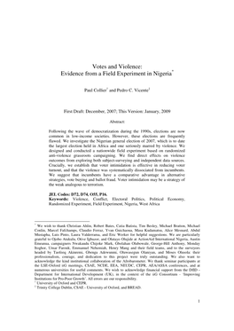 Votes and Violence: Evidence from a Field Experiment in Nigeria *