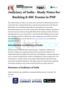 Judiciary of India - Study Notes for Banking & SSC Exams in PDF