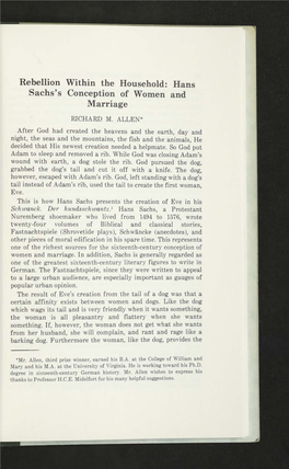 Hans Sachs's Conception of Women and Marriage