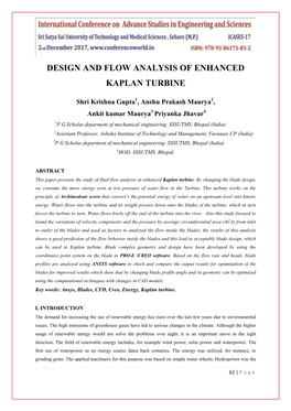 Design and Flow Analysis of Enhanced Kaplan Turbine