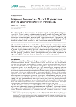 Indigenous Communities, Migrant Organizations, and the Ephemeral Nature of Translocality