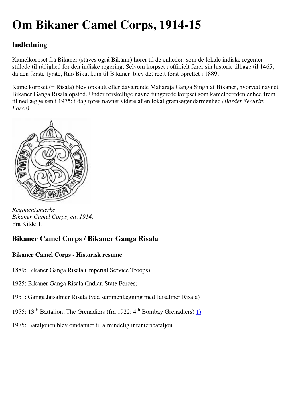 Om Bikaner Camel Corps, 1914-15