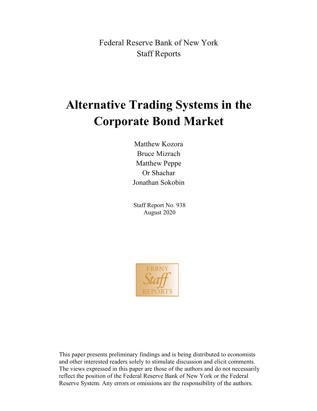 Alternative Trading Systems in the Corporate Bond Market