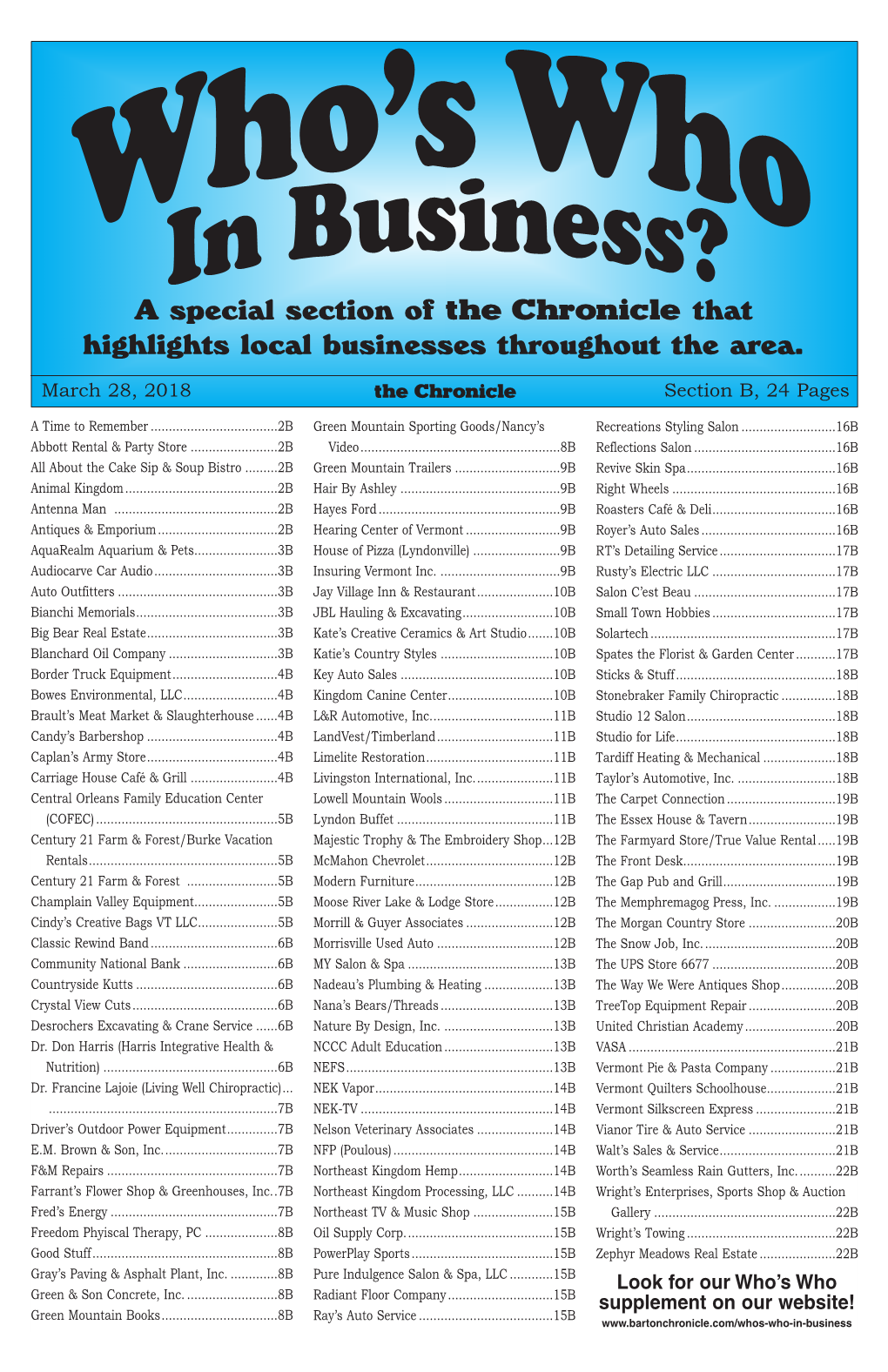 A Special Section of the Chronicle That Highlights Local Businesses