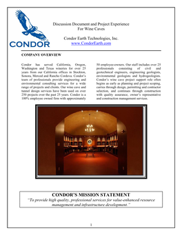 Discussion Document and Project Experience for Wine Caves Condor Earth Technologies, Inc