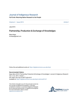 Partnership, Production & Exchange of Knowledges