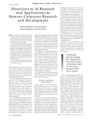 Directions in AI Research and Applications at Siemens Corporate
