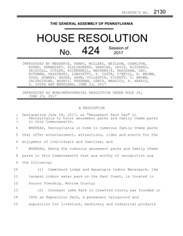 HOUSE RESOLUTION Session of No