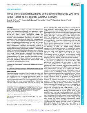 Three-Dimensional Movements of the Pectoral Fin During Yaw Turns in the Pacific Spiny Dogfish, Squalus Suckleyi Sarah L