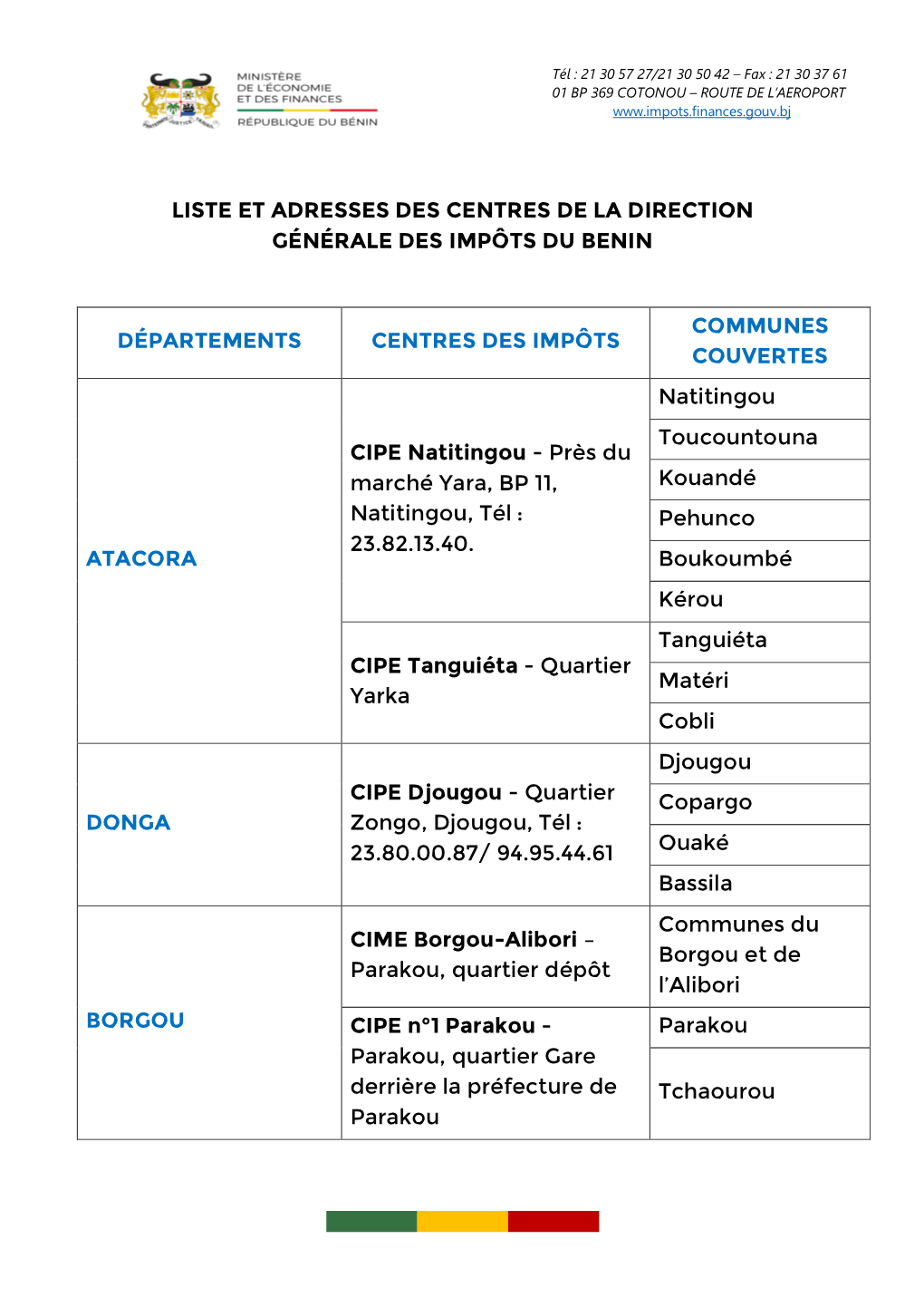 Liste Et Adresses Des Centres De La Direction Générale Des Impôts Du ...