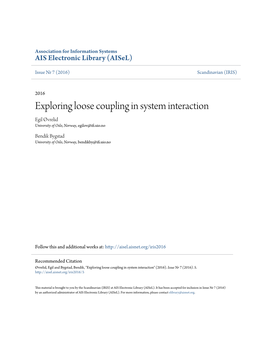 Exploring Loose Coupling in System Interaction Egil Øvrelid University of Oslo, Norway, Egilov@Ifi.Uio.No