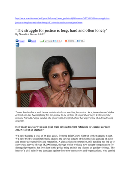 'The Struggle for Justice Is Long, Hard and Often Lonely'