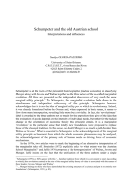 Schumpeter and the Old Austrian School Interpretations and Influences