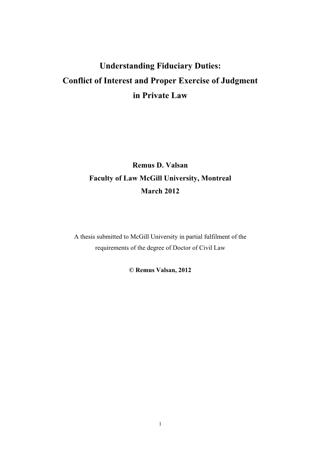 Understanding Fiduciary Duties: Conflict of Interest and Proper Exercise of Judgment in Private Law