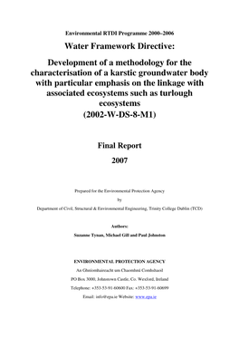 Water Framework Directive: Development of a Methodology for the Characterisation of a Karstic Groundwater Body with Particular E