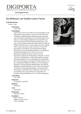 Der Bildhauer Und Grafiker Lothar Fischer