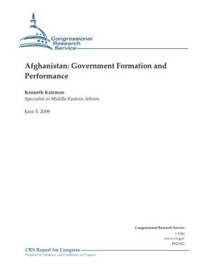 Afghanistan: Government Formation and Performance