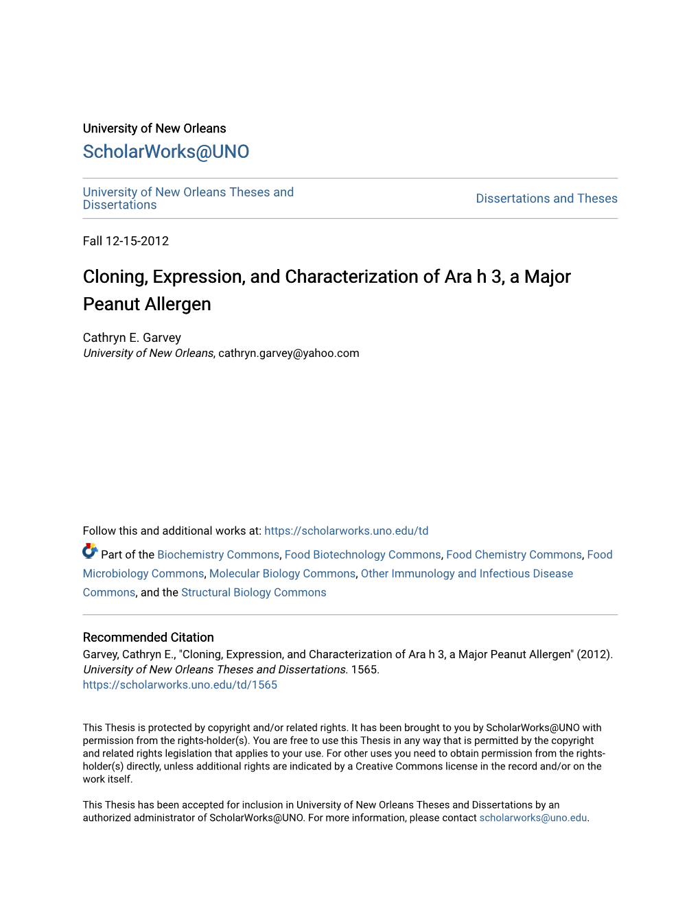 Cloning, Expression, and Characterization of Ara H 3, a Major Peanut Allergen