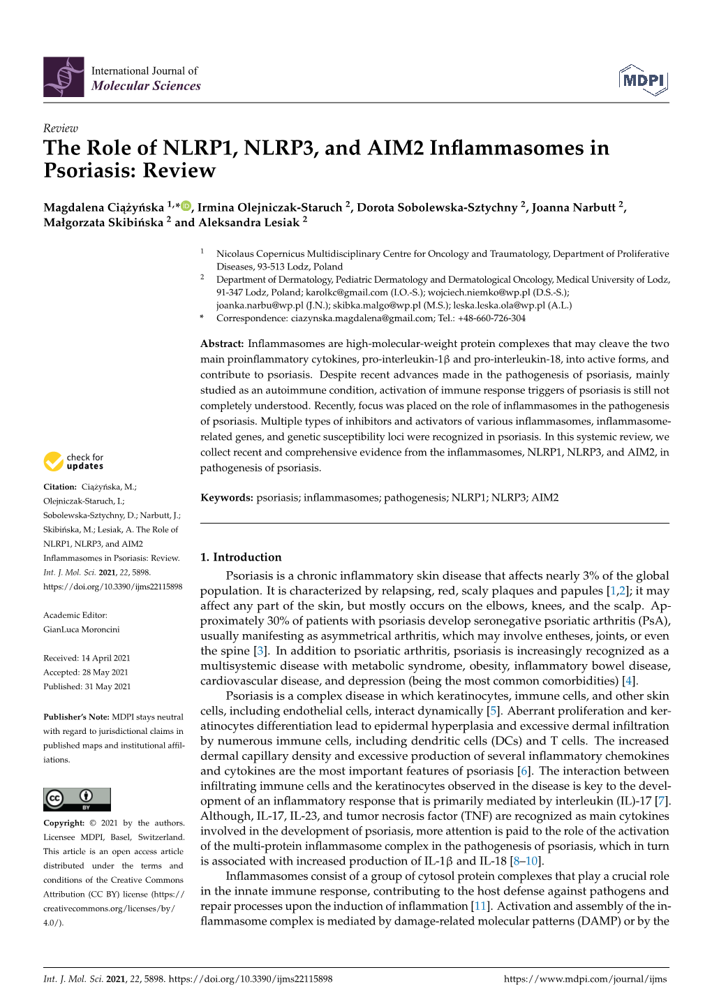 The Role of NLRP1, NLRP3, and AIM2 Inflammasomes In