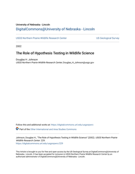 The Role of Hypothesis Testing in Wildlife Science