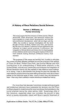 A History of Race Relations Social Science