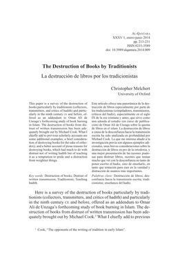 The Destruction of Books by Traditionists; La Destrucción De
