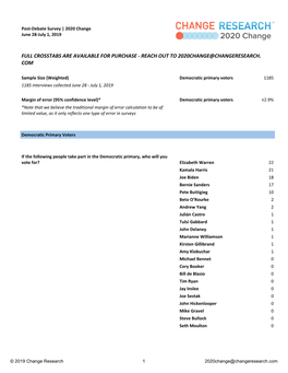 Full Crosstabs Are Available for Purchase - Reach out to 2020Change@Changeresearch