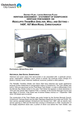 Redcliffs Tram/Bus Shelter, Wall and Setting – 145F, 167 Main Road