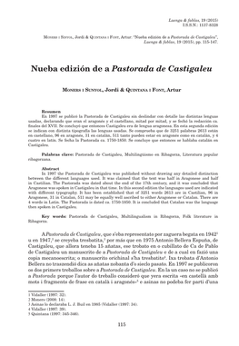 Nueba Edizión De a Pastorada De Castigaleu”, Luenga & Fablas, 19 (2015), Pp