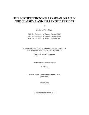 The Fortifications of Arkadian Poleis in the Classical and Hellenistic Periods