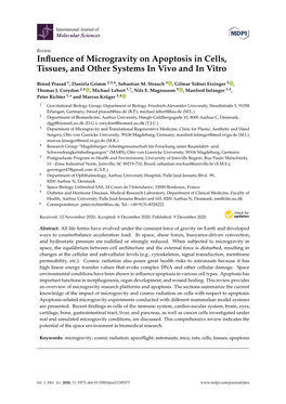 Influence of Microgravity on Apoptosis in Cells, Tissues, and Other Systems in Vivo and in Vitro