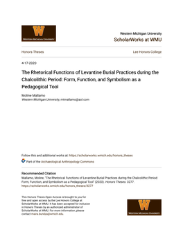 The Rhetorical Functions of Levantine Burial Practices During the Chalcolithic Period: Form, Function, and Symbolism As a Pedagogical Tool