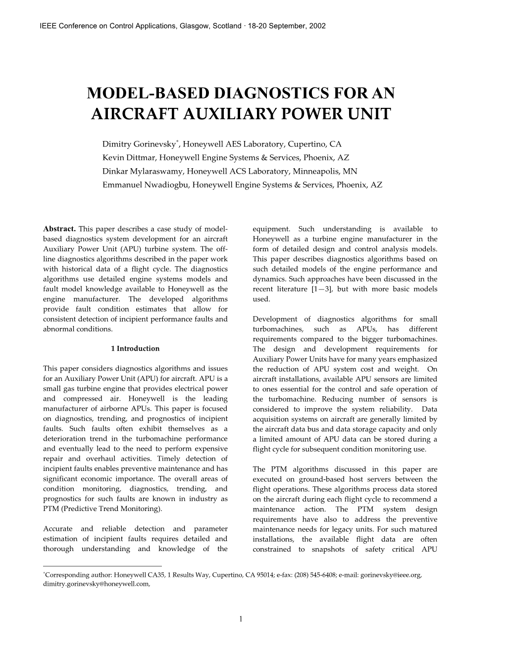 Model-Based Diagnostics for an Aircraft Auxiliary Power Unit