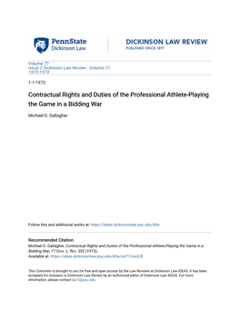 Contractual Rights and Duties of the Professional Athlete-Playing the Game in a Bidding War