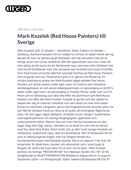 Mark Kozelek (Red House Painters) Till Sverige