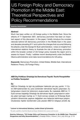 US Foreign Policy and Democracy Promotion in the Middle East: Theoretical Perspectives and Policy Recommendations