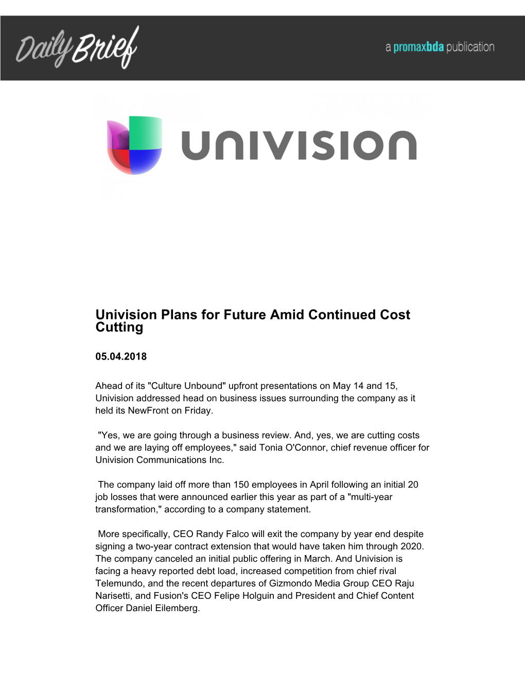 Univision Plans for Future Amid Continued Cost Cutting