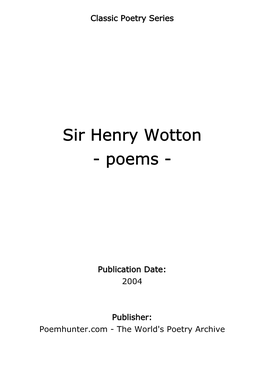 Sir Henry Wotton - Poems