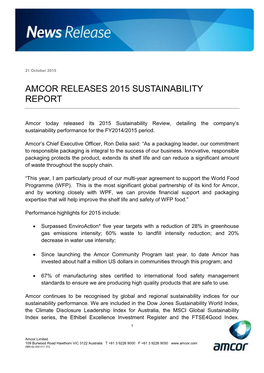 Amcor Releases 2015 Sustainability Report