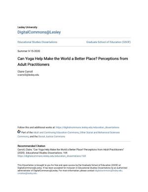 Can Yoga Help Make the World a Better Place? Perceptions from Adult Practitioners