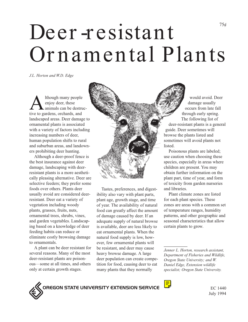 Deer-Resistant Ornamental Plants (Oregon State University)