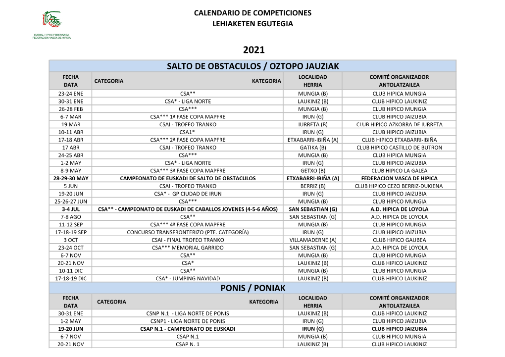 Calendario Ehf-Fvh 2021